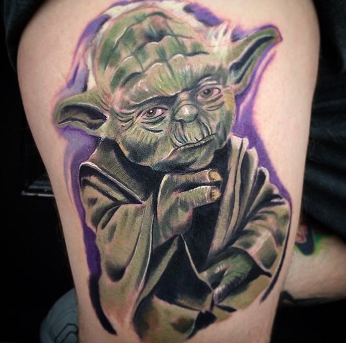 Color realism Yoda tattoo by Austina Obscure